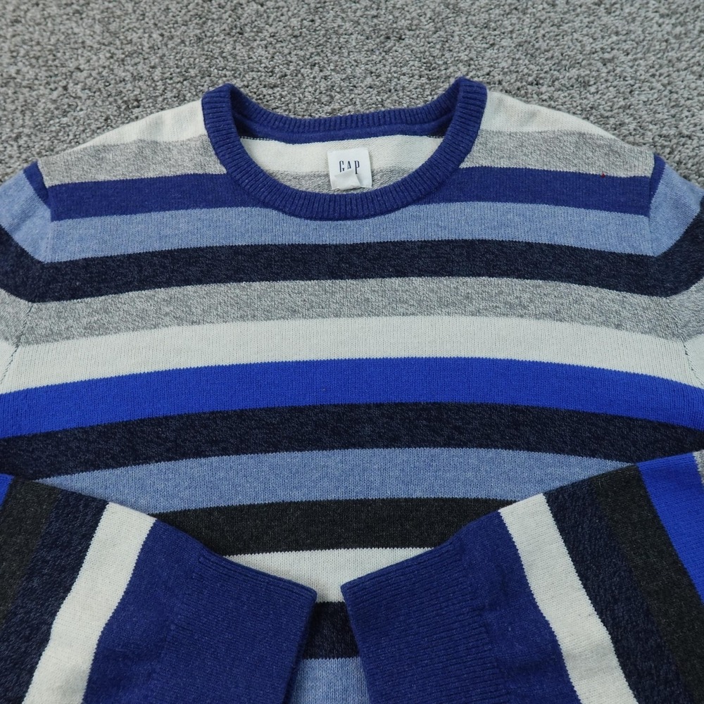 Gap Sweater Mens L Blue Stripe Merino Wool Knit Crewneck Pullover Cozy Soft Top